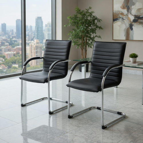 Neni Office Chair Set of 2 | Foam Fill Black Vinyl | Chrome Cantilever