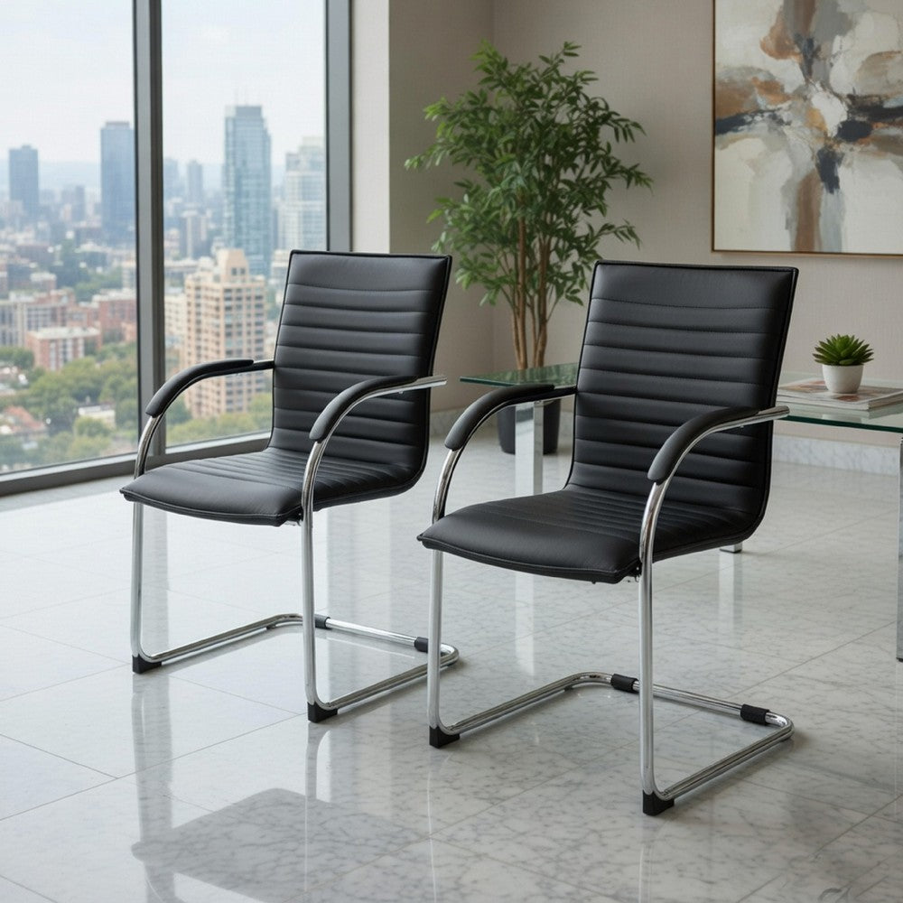 Neni Office Chair Set of 2 | Foam Fill Black Vinyl | Chrome Cantilever