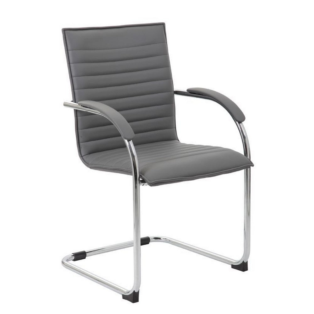 Neni Office Chair Set of 2 | Foam Fill Gray Vinyl | Chrome Cantilever