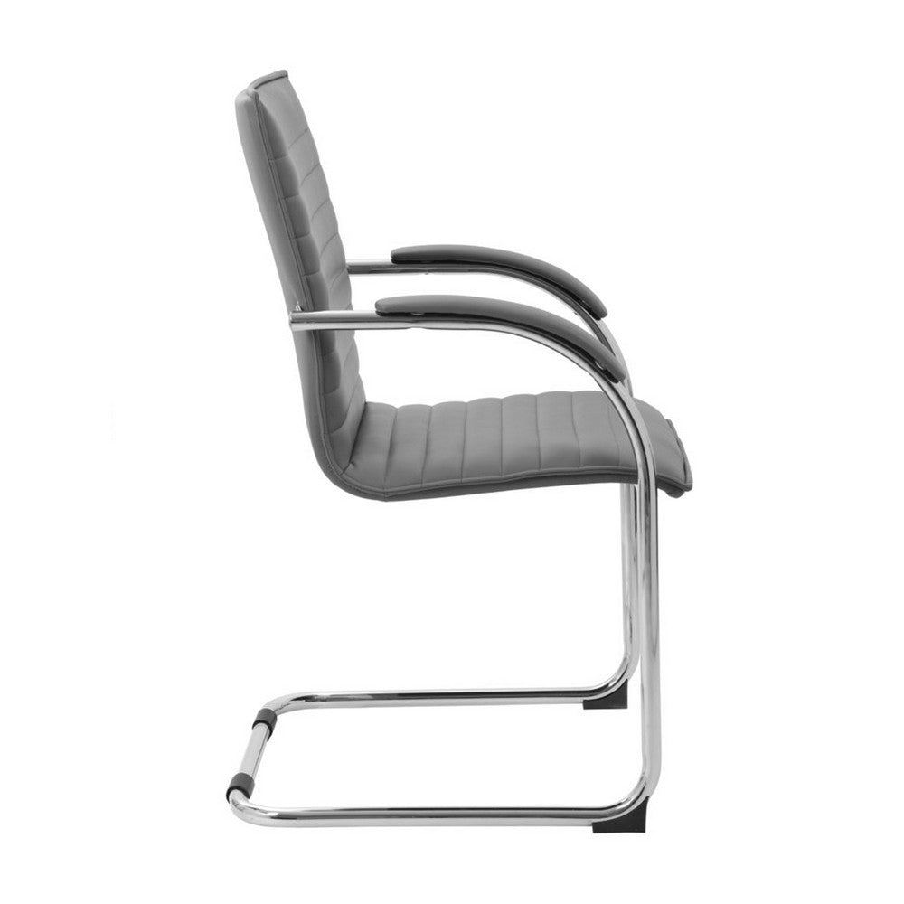 Neni Office Chair Set of 2 | Foam Fill Gray Vinyl | Chrome Cantilever
