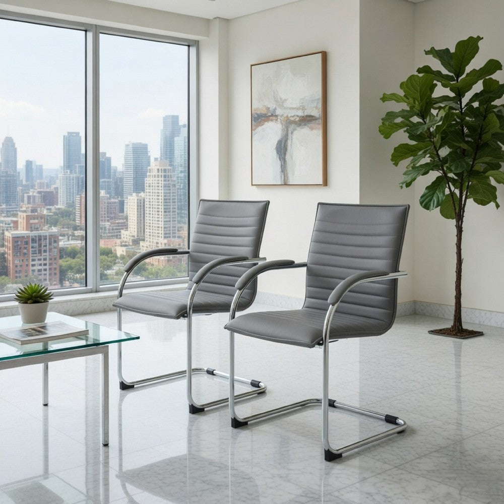 Neni Office Chair Set of 2 | Foam Fill Gray Vinyl | Chrome Cantilever