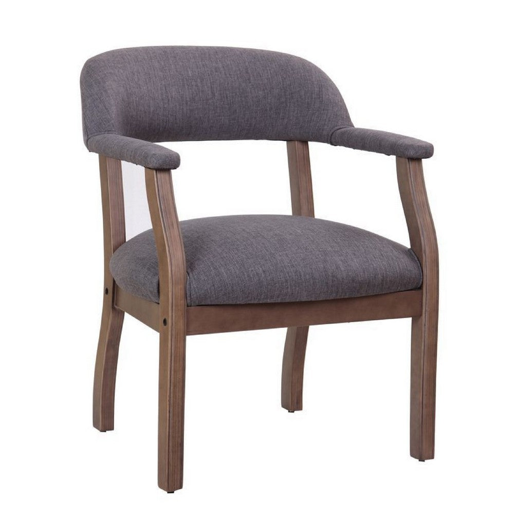 Captain's Guest Chair | Padded Arms | Driftwood Brown Frame | Gray Linen