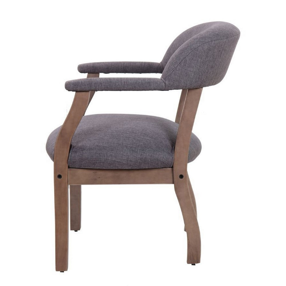 Captain's Guest Chair | Padded Arms | Driftwood Brown Frame | Gray Linen