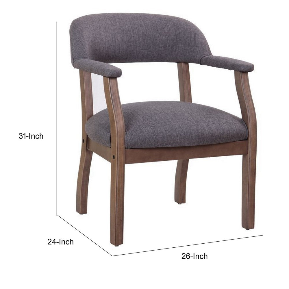 Captain's Guest Chair | Padded Arms | Driftwood Brown Frame | Gray Linen