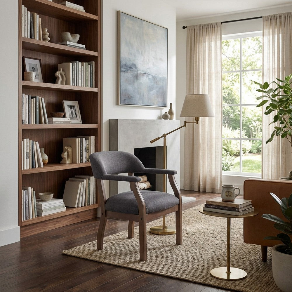 Captain's Guest Chair | Padded Arms | Driftwood Brown Frame | Gray Linen