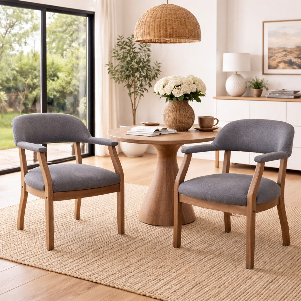 Captain's Guest Chair | Padded Arms | Driftwood Brown Frame | Gray Linen