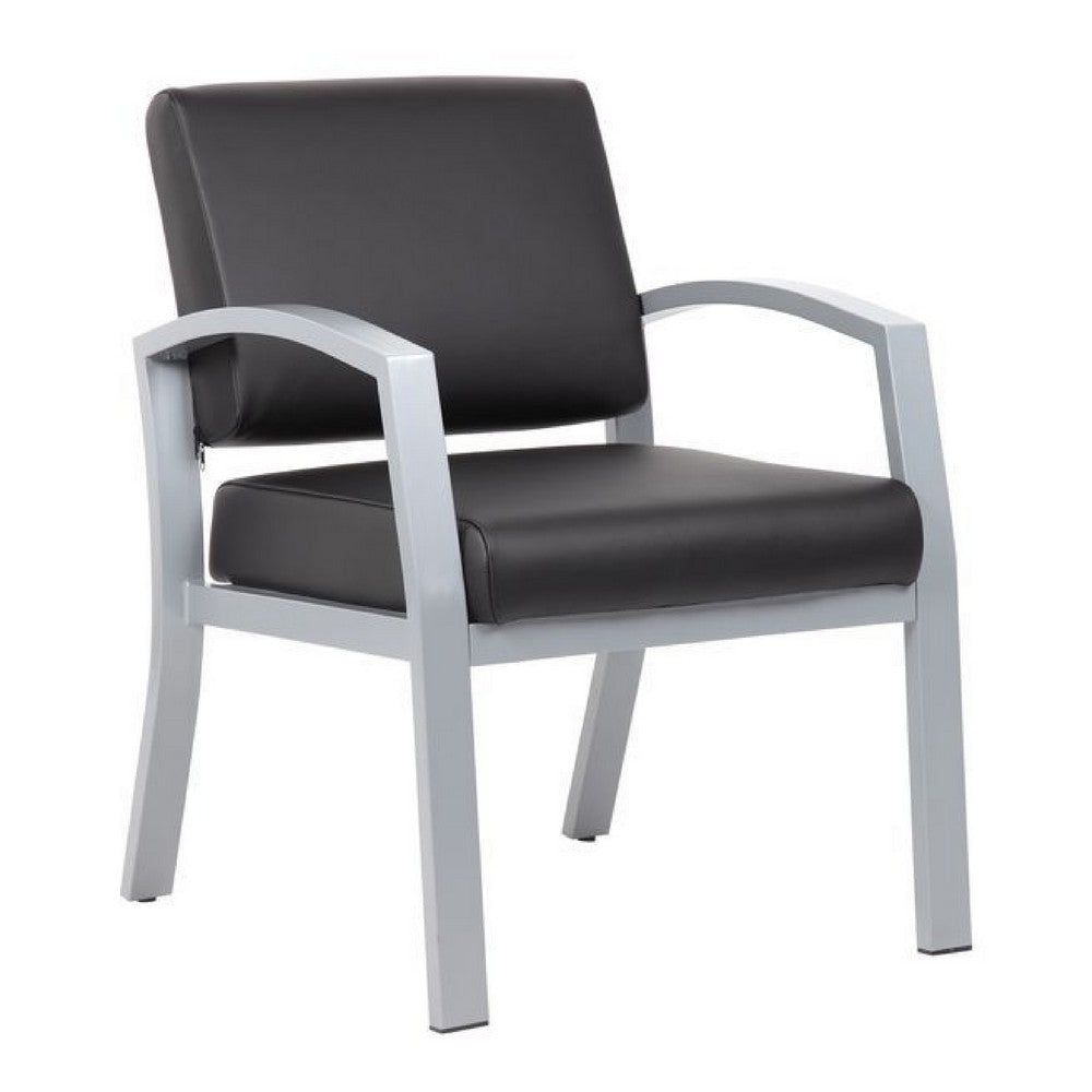 Reception Chair | Brushed Nickel Aluminum | Black Antimicrobial Vinyl