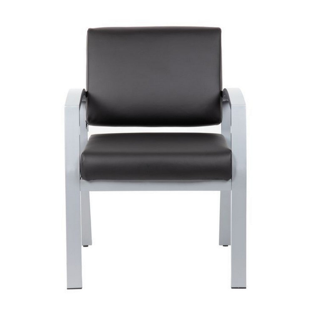 Reception Chair | Brushed Nickel Aluminum | Black Antimicrobial Vinyl