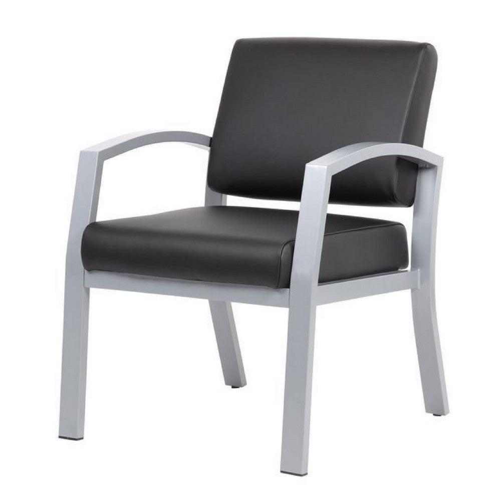Reception Chair | Brushed Nickel Aluminum | Black Antimicrobial Vinyl