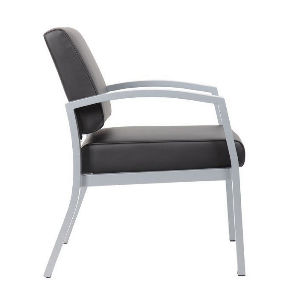 Reception Chair | Brushed Nickel Aluminum | Black Antimicrobial Vinyl