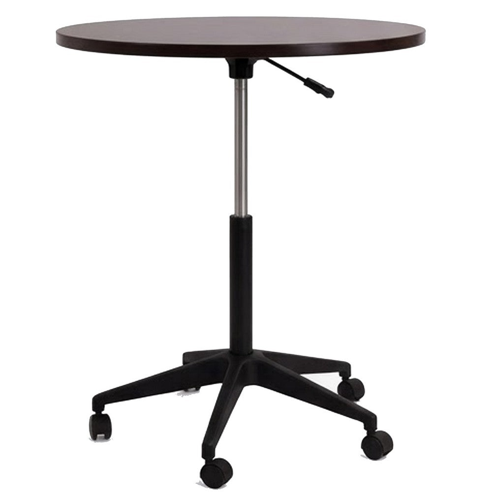 Mobile Table w Casters | Round Wood Top | Height Adjustable | Brown 27-38"