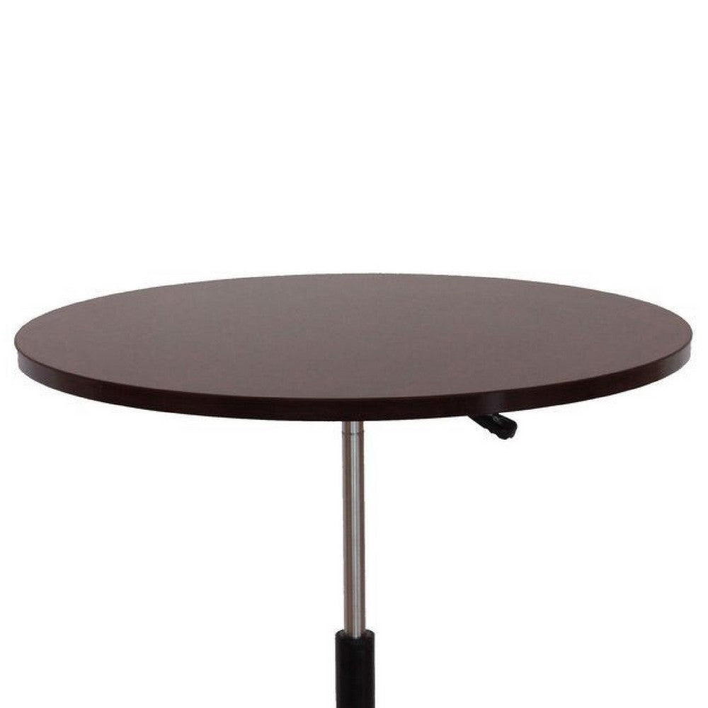 Mobile Table w Casters | Round Wood Top | Height Adjustable | Brown 27-38"