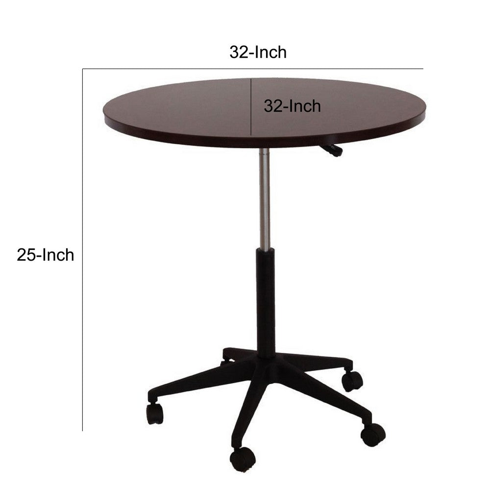 Mobile Table w Casters | Round Wood Top | Height Adjustable | Brown 27-38"