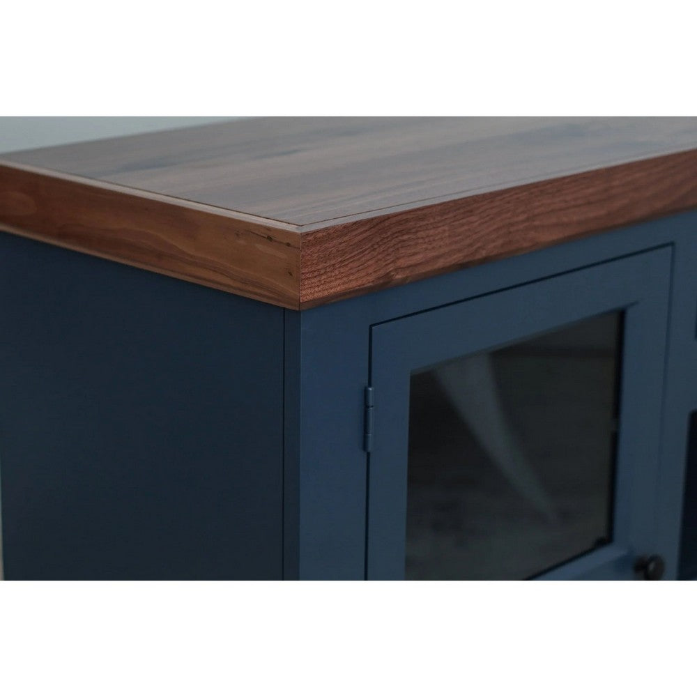 Rosa TV Stand Media Cabinet | 94" Walnut Brown Top | Midnight Blue Wood