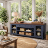 Rosa TV Stand Media Cabinet | 94" Walnut Brown Top | Midnight Blue Wood