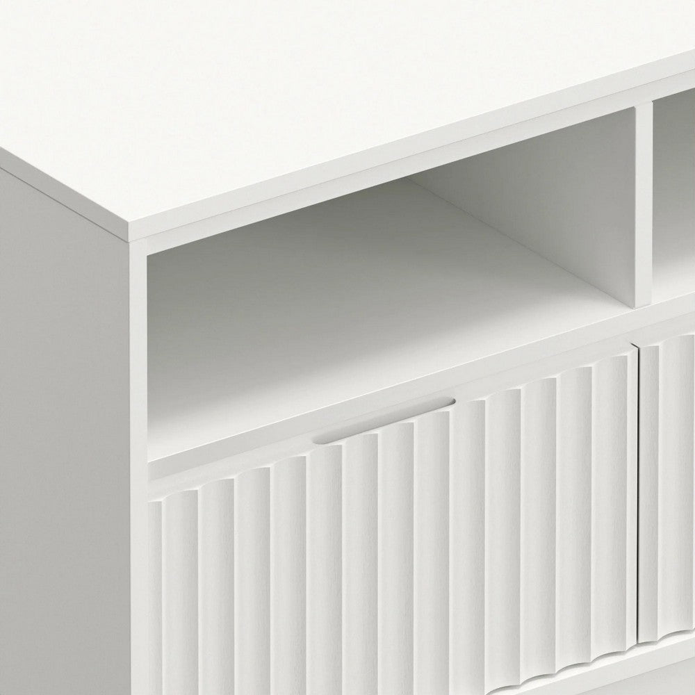 Bea TV Stand Media Cabinet | Scalloped Panel | 64" White Mahogany