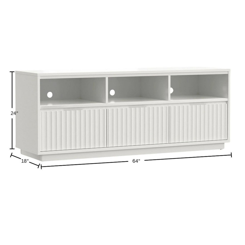 Bea TV Stand Media Cabinet | Scalloped Panel | 64" White Mahogany