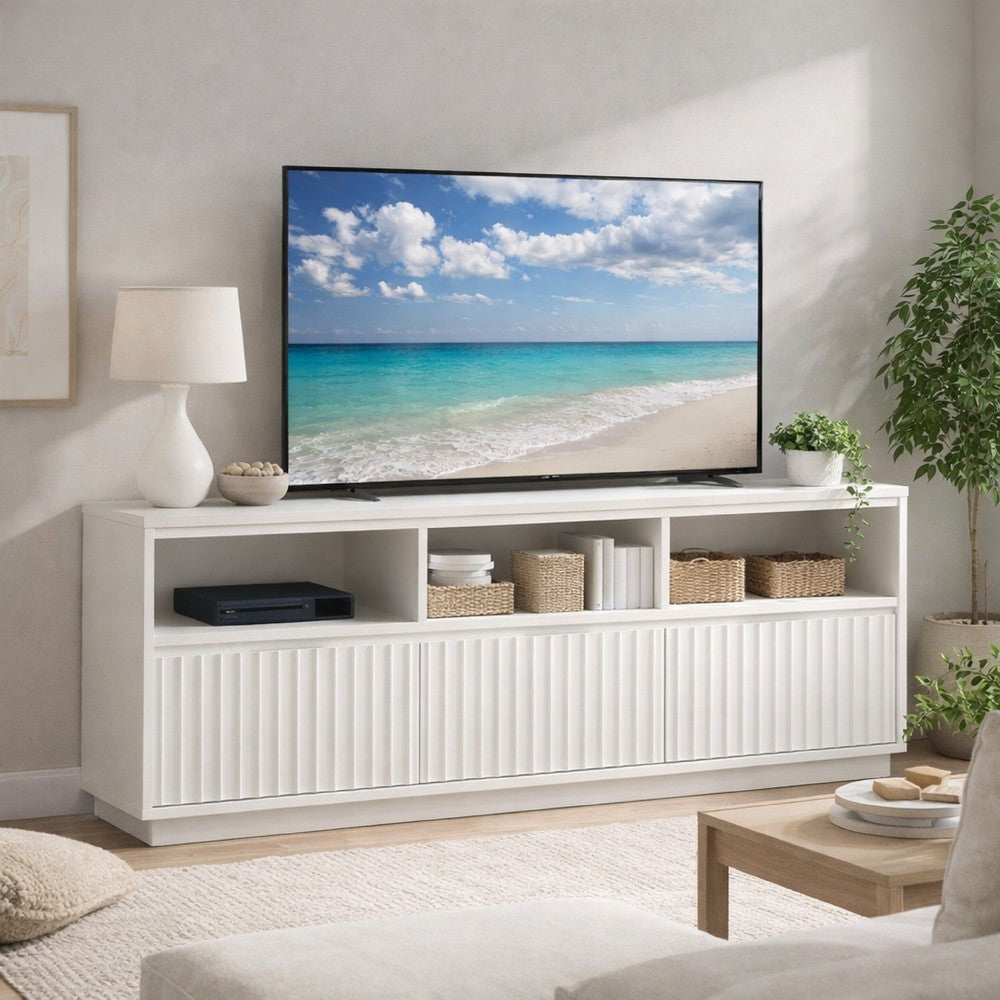 Bea TV Stand Media Cabinet | Scalloped Panel | 64" White Mahogany