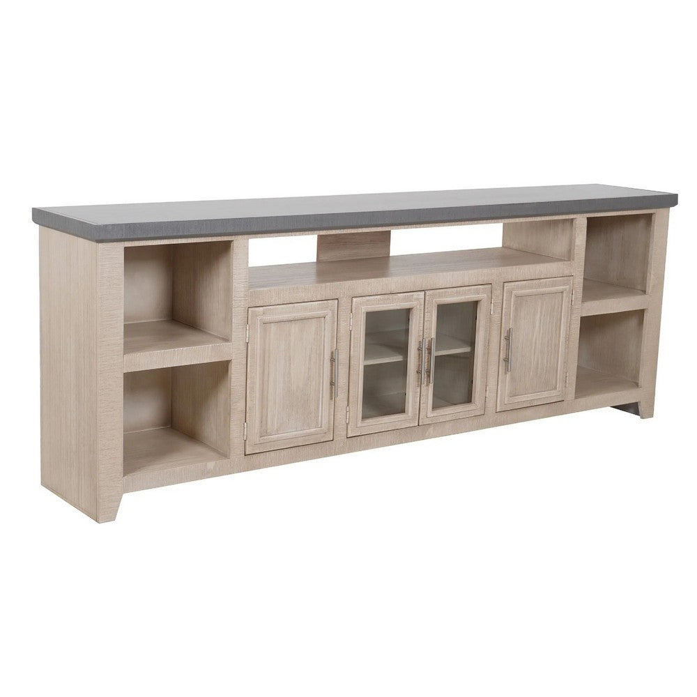 Lina TV Stand Media Cabinet | 93" Gray Slate Top | Cream Pine Wood