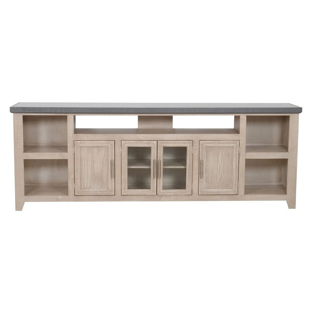 Lina TV Stand Media Cabinet | 93" Gray Slate Top | Cream Pine Wood