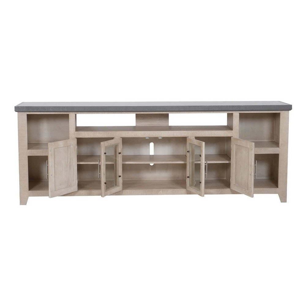 Lina TV Stand Media Cabinet | 93" Gray Slate Top | Cream Pine Wood