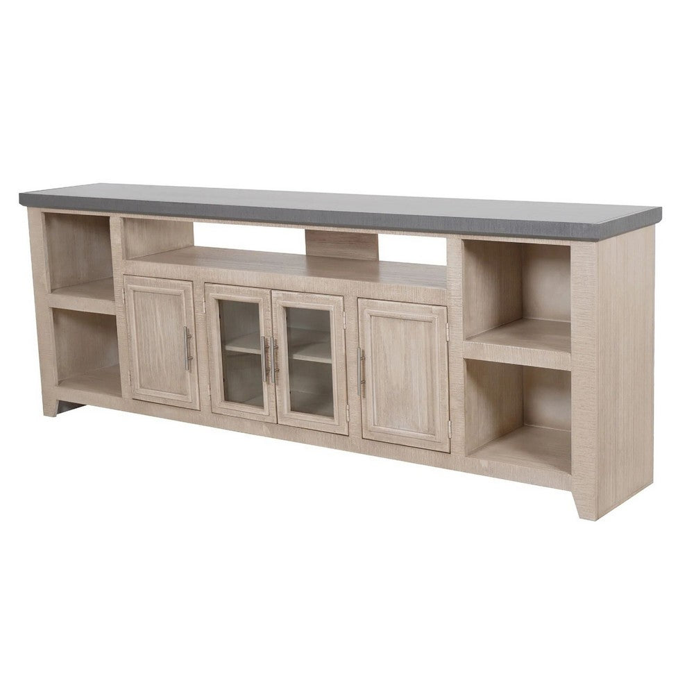 Lina TV Stand Media Cabinet | 93" Gray Slate Top | Cream Pine Wood