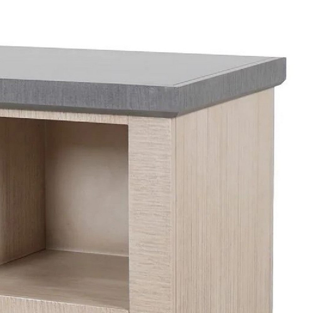 Lina TV Stand Media Cabinet | 93" Gray Slate Top | Cream Pine Wood