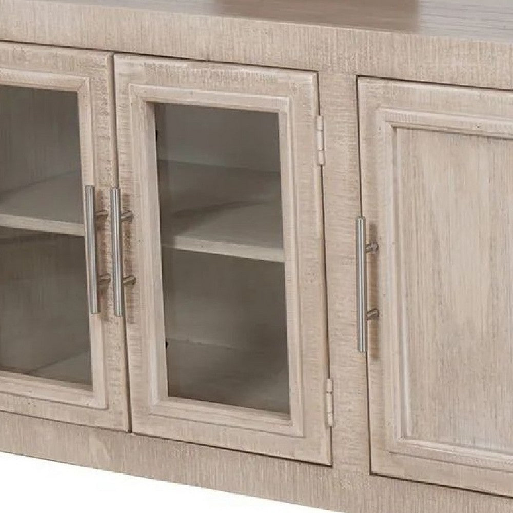 Lina TV Stand Media Cabinet | 93" Gray Slate Top | Cream Pine Wood