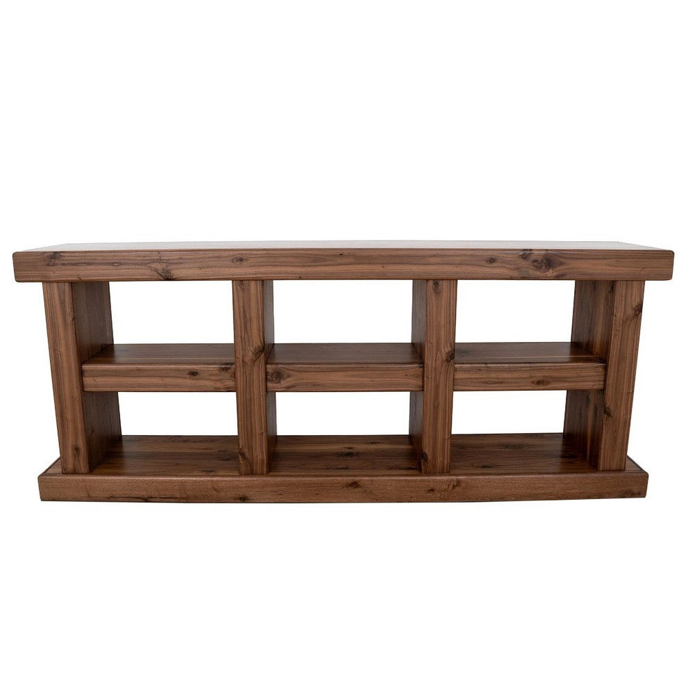Kima TV Media Console Table | 6 Open Shelves | 80" Top | Walnut Brown