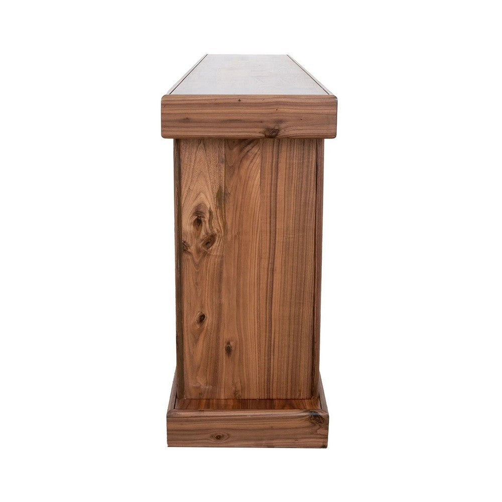 Kima TV Media Console Table | 6 Open Shelves | 80" Top | Walnut Brown