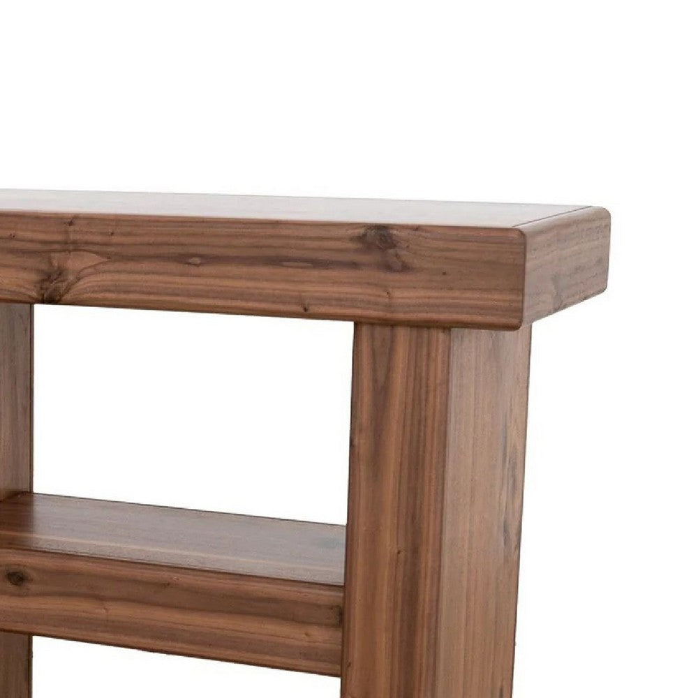 Kima TV Media Console Table | 6 Open Shelves | 80" Top | Walnut Brown