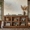 Kima TV Media Console Table | 6 Open Shelves | 80" Top | Walnut Brown