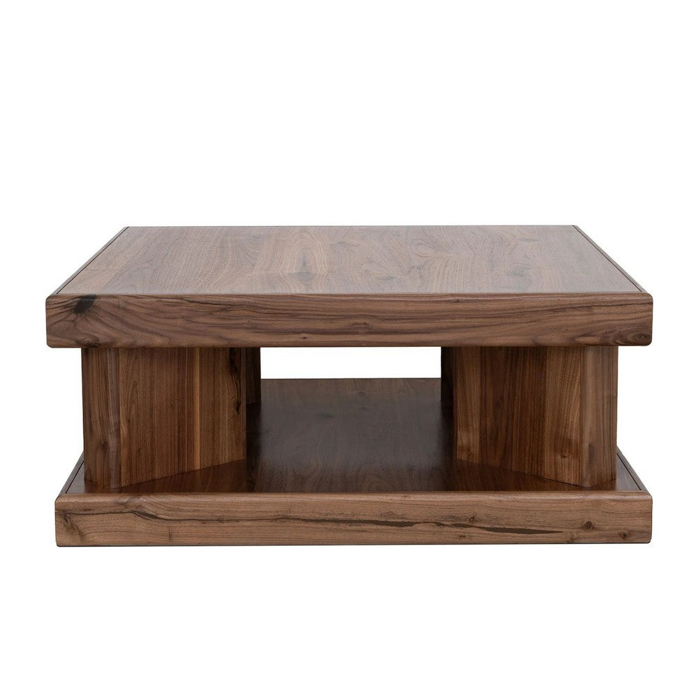 Kima Coffee Table | 42" Square Top with Wide Legs | Walnut Brown