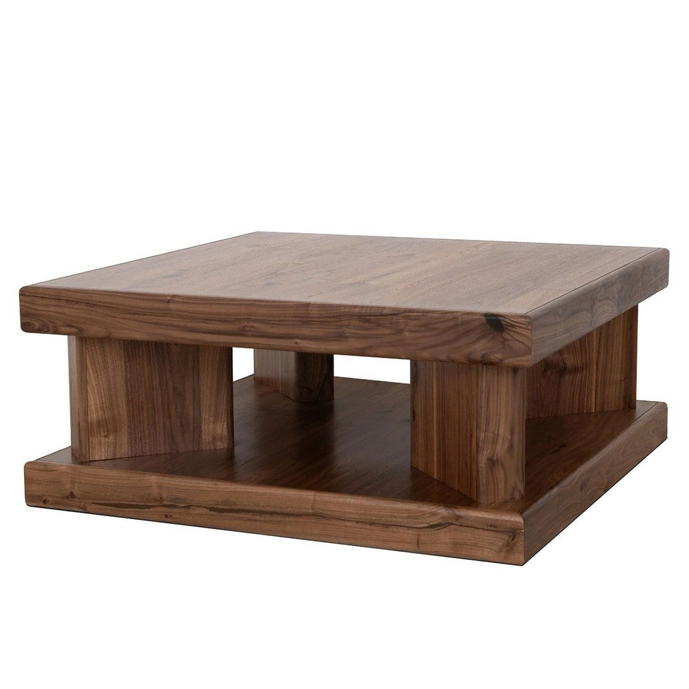 Kima Coffee Table | 42" Square Top with Wide Legs | Walnut Brown