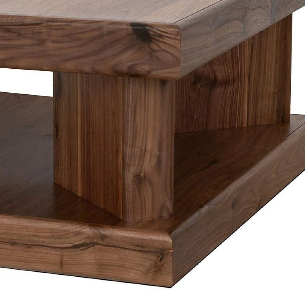 Kima Coffee Table | 42" Square Top with Wide Legs | Walnut Brown