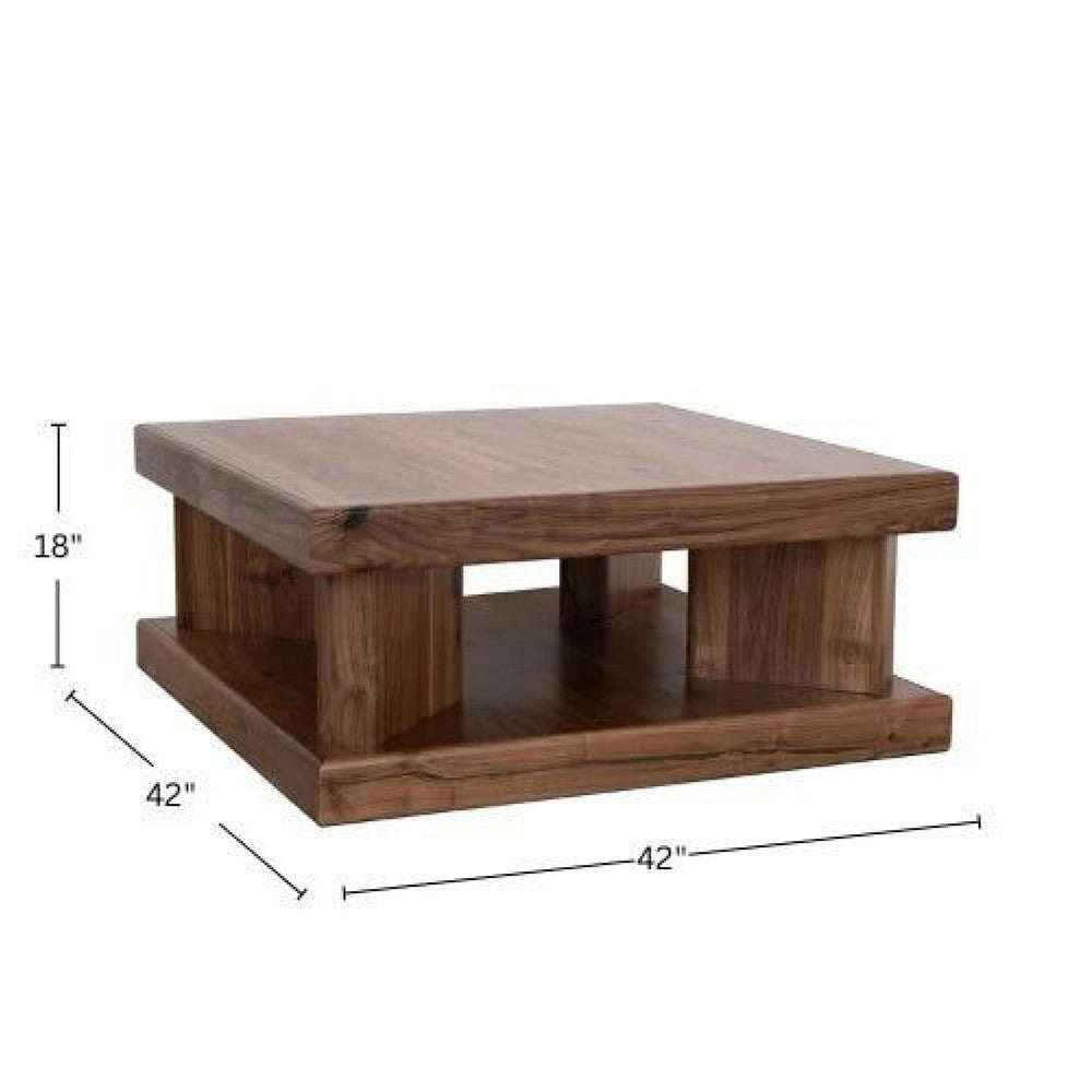 Kima Coffee Table | 42" Square Top with Wide Legs | Walnut Brown