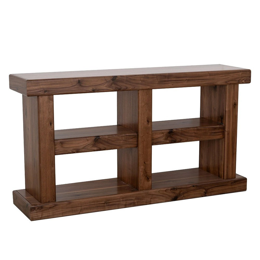 Kima TV Media Console Table | 4 Open Shelves | 60" Top | Walnut Brown