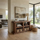 Kima TV Media Console Table | 4 Open Shelves | 60" Top | Walnut Brown