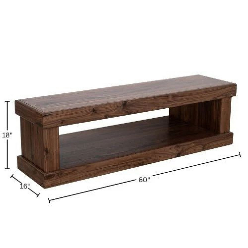 Kima Entryway Bench | Open Lower Shelf | 60" Walnut Brown Wood