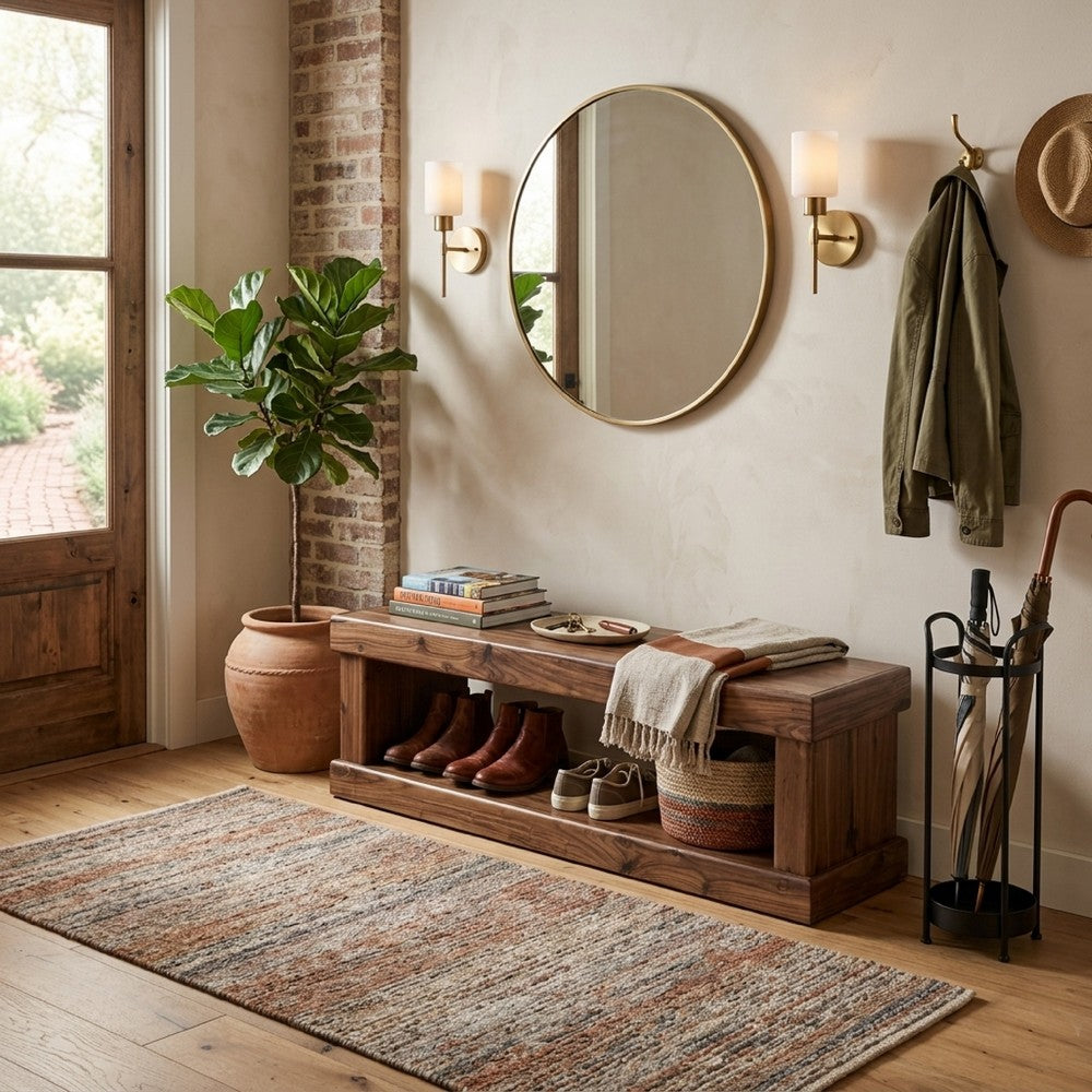 Kima Entryway Bench | Open Lower Shelf | 60" Walnut Brown Wood