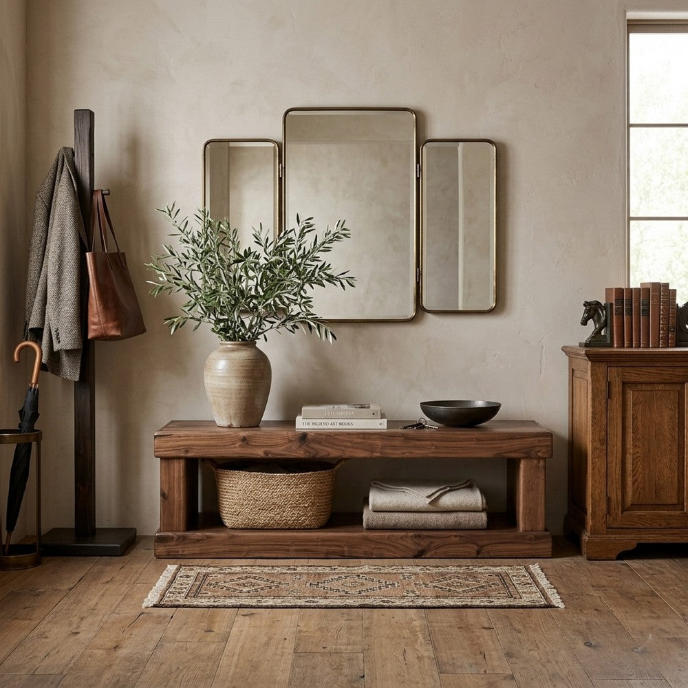 Kima Entryway Bench | Open Lower Shelf | 60" Walnut Brown Wood