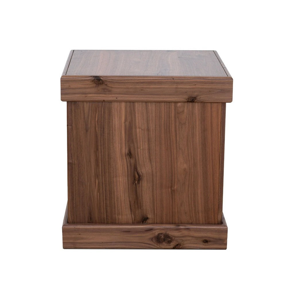 Kima Side End Table | 25" Square Top with Lower Shelf | Walnut Brown