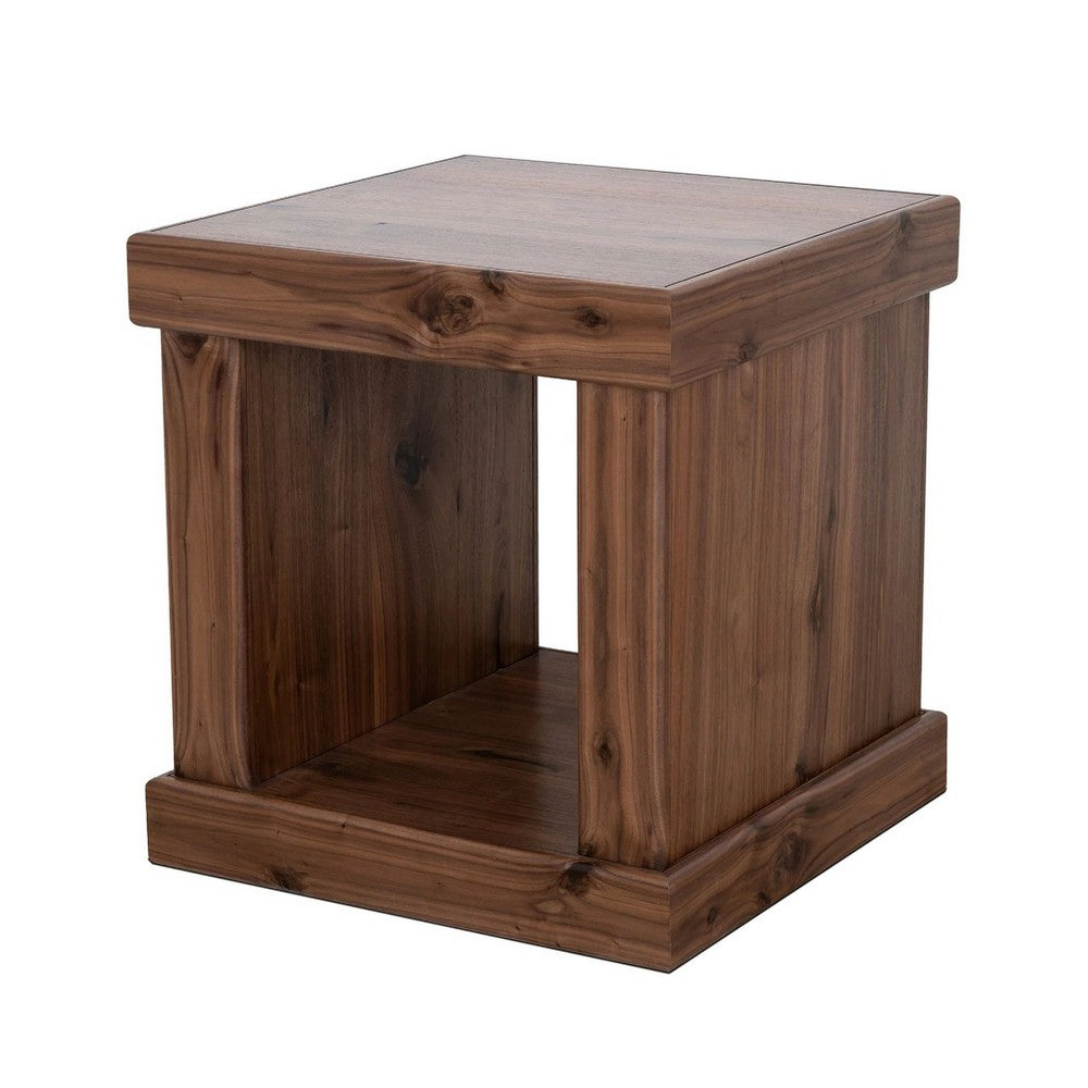 Kima Side End Table | 25" Square Top with Lower Shelf | Walnut Brown