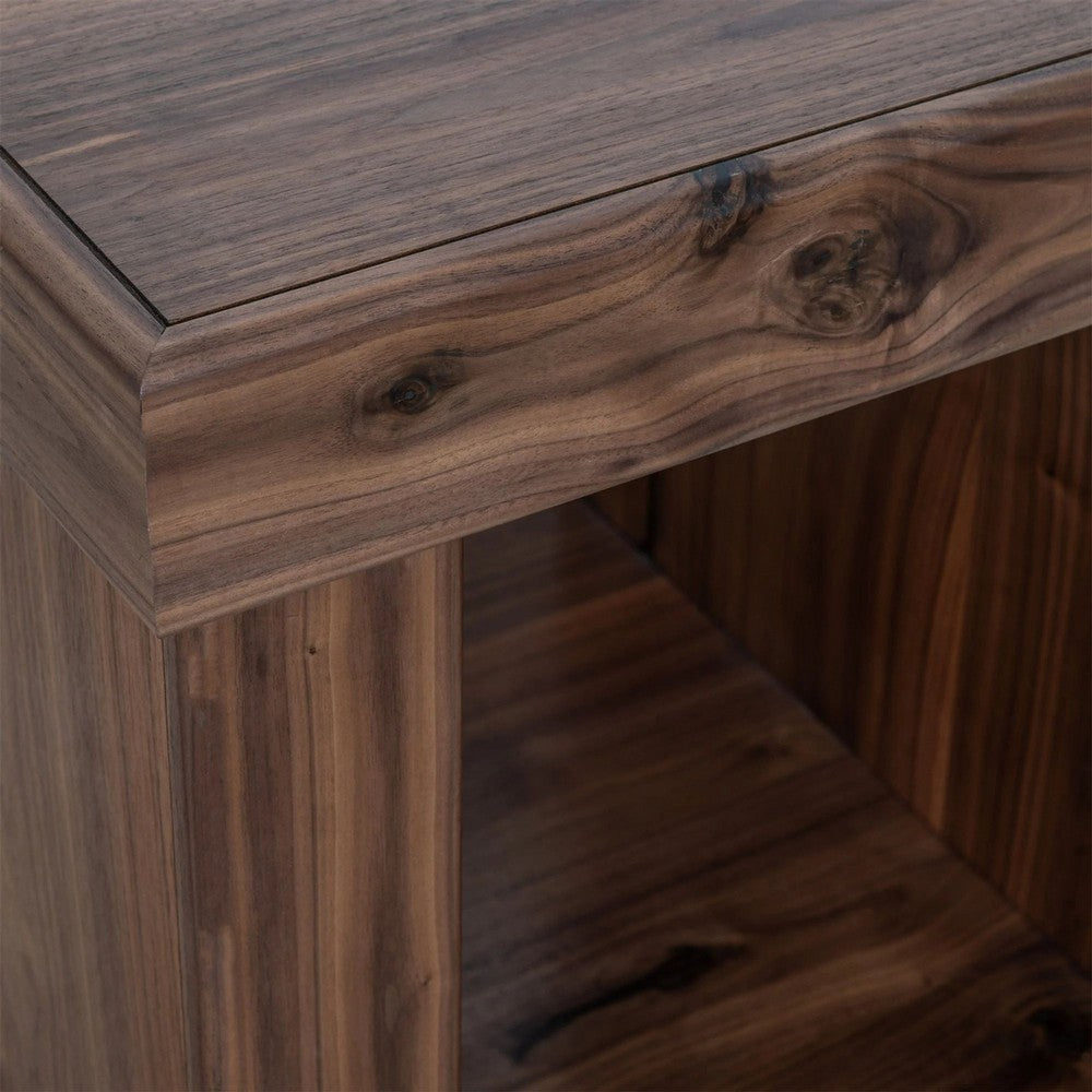 Kima Side End Table | 25" Square Top with Lower Shelf | Walnut Brown