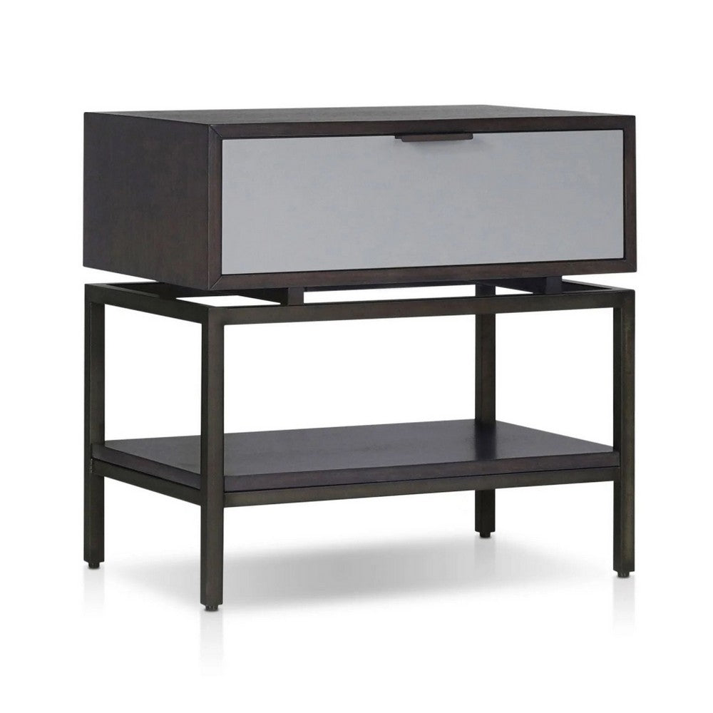 Kina Bedside Nightstand | 1 Drawer and Open Shelf | Espresso Gray Wood