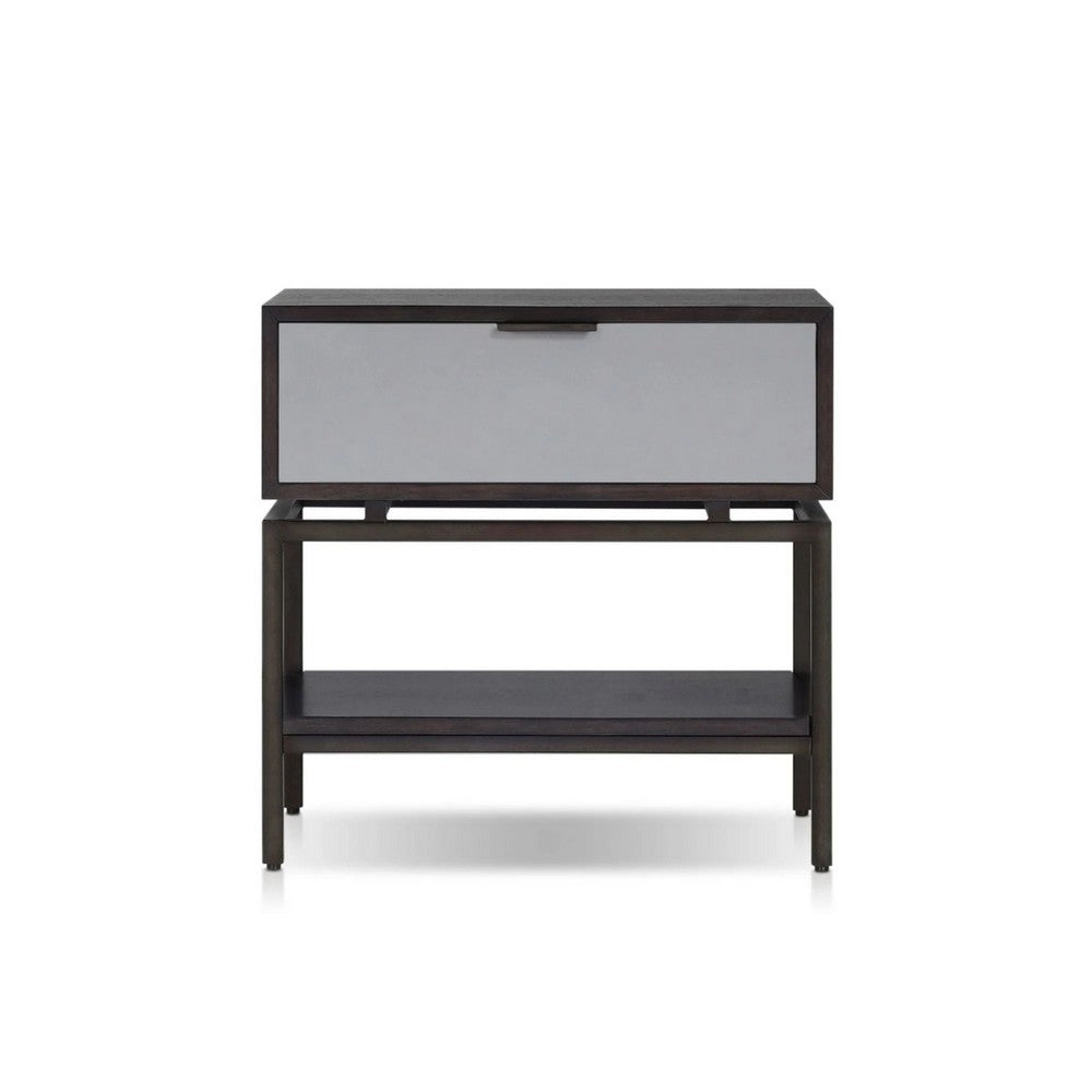 Kina Bedside Nightstand | 1 Drawer and Open Shelf | Espresso Gray Wood