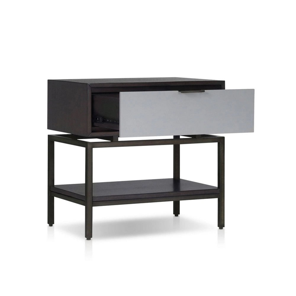 Kina Bedside Nightstand | 1 Drawer and Open Shelf | Espresso Gray Wood