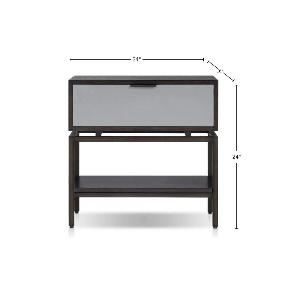 Kina Bedside Nightstand | 1 Drawer and Open Shelf | Espresso Gray Wood