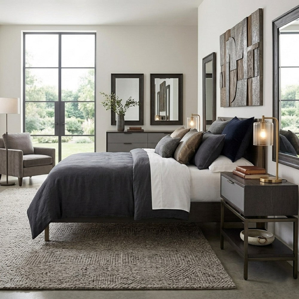 Kina Bedside Nightstand | 1 Drawer and Open Shelf | Espresso Gray Wood