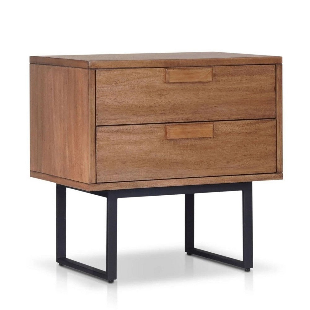 Pio Bedside Nightstand | 2 Drawers | Chestnut Brown | Gray Metal Legs